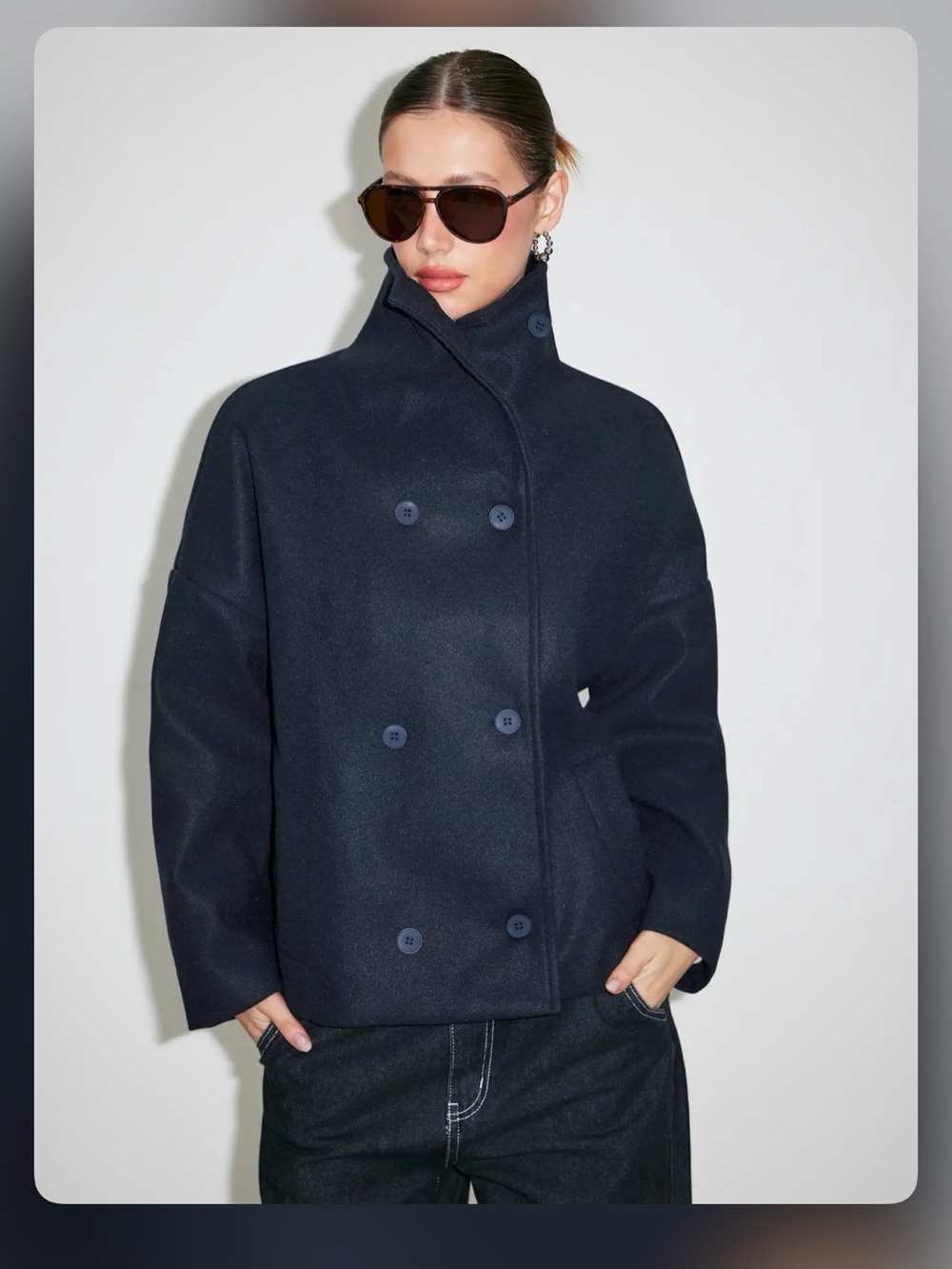 WOOL-LOOK HIGH NECK DOUBLE BREASTED OVERSIZED JACKET XL
